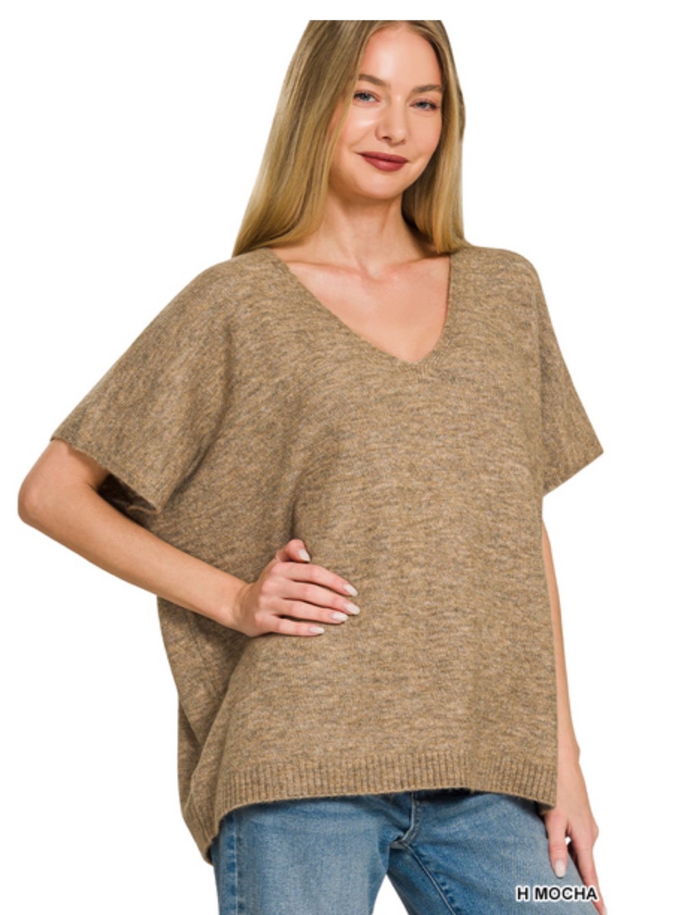 321 ❤️ Zenana h mocha V-NECK SHORT SLEEVE
SWEATER TOP